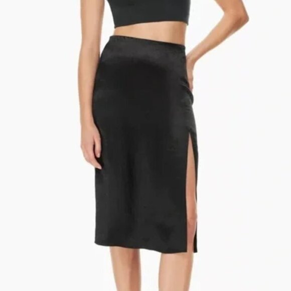 Aritzia Babaton Satin Thigh Slit Midi Skirt Black Size 00 - Picture 1 of 5